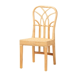 Baxton Studio Monaco Modern Bohemian Oak Brown Finished Mahogany Wood and Natural Rattan Dining Chair
